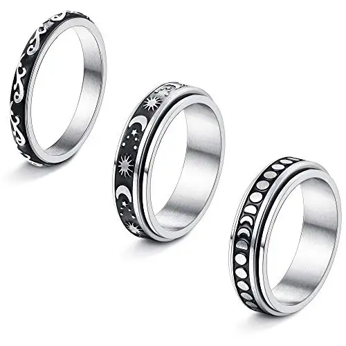 

US 5-11 Men's Spinner Fidget Rings Chain Rotation Ring for Men 6MM, Picture shows