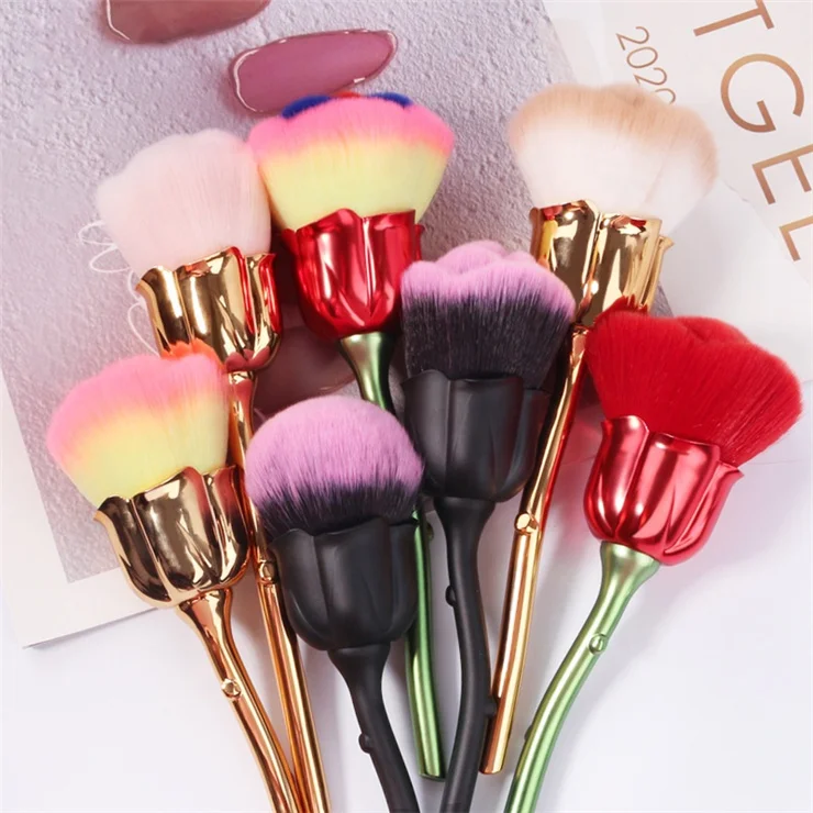 

Rose Flower Shape Makeup Brush custom logo Women Powder Foundation purple glitter Luxury Brush, Pink and black