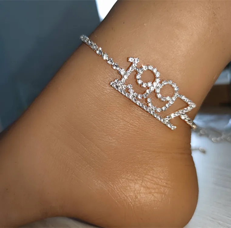 

Explosive Accessories Digital Year Anklet Personality Simple And Versatile Fashion Single Drainage Diamond Anklet, Silver,gold or custom