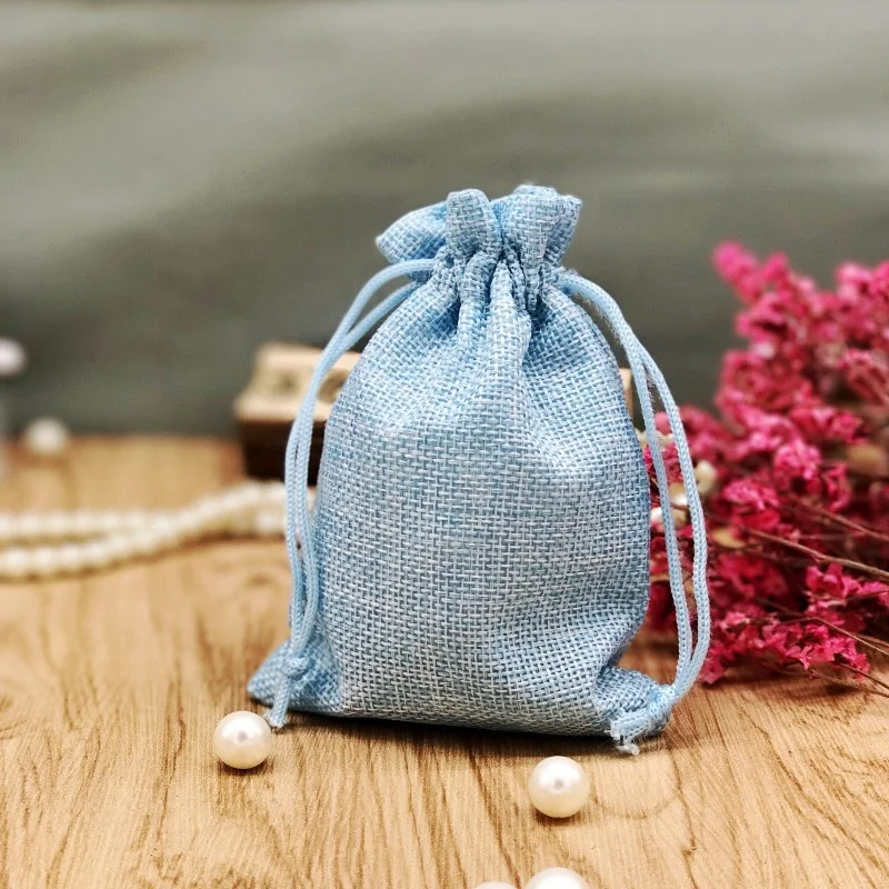 

Plain linen drawstring pouches packaging small gift bag with ties canvas jewelry drawstring bag, Gray,blue,pink,etc.