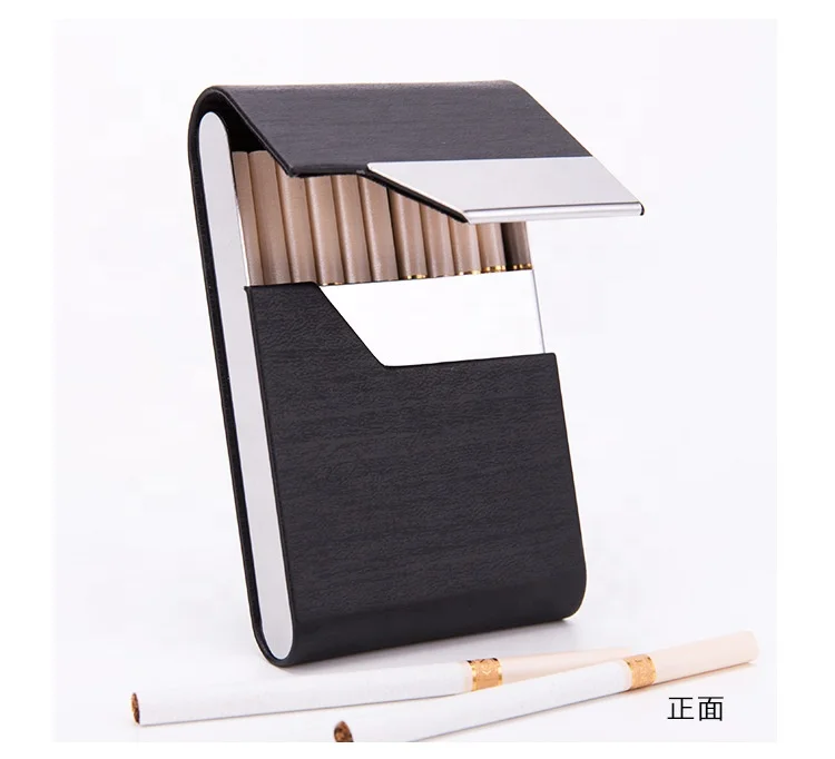 

2020 PU Leather Cigarette Box Classical Cigarette Case Business Name Card Case Metal Cigarette Tobacco Box, Black, coffee, brown, red, blue, grey