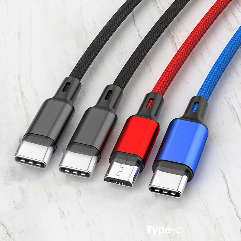 

multi 4 in 1 2.8A fast charge nylon braided USB micro charger cable 1.2m multifunction 4 in 1 type C charging corder for iphone