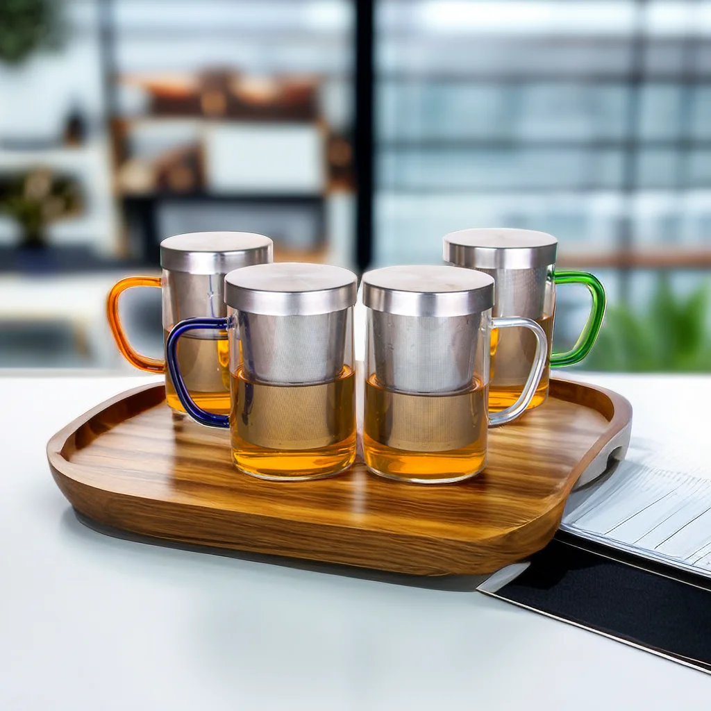 500ML 17OZ Handmade Glass Tea Infuser Mug Glass Mug With Stainless steel Lid Tea Cup With Infuser