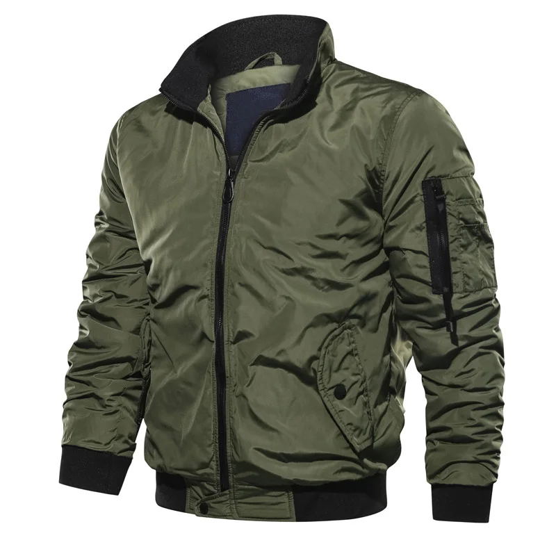 

Wholesale Autumn Casual Solid Color Long Sleeve Zip Up Wadded Bomber Flight Jackets for Mens, Armygreen, black, blue