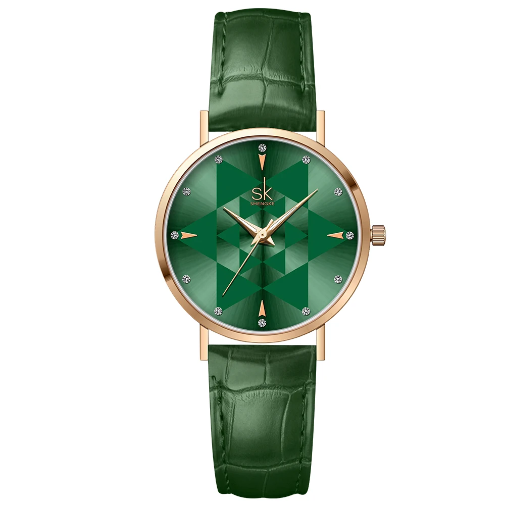 

SHENGKE Luxury Watch Ultra Thin Woman Hand Watches Office Ladies Style Wristwatch Original Design Green Watch K0157L