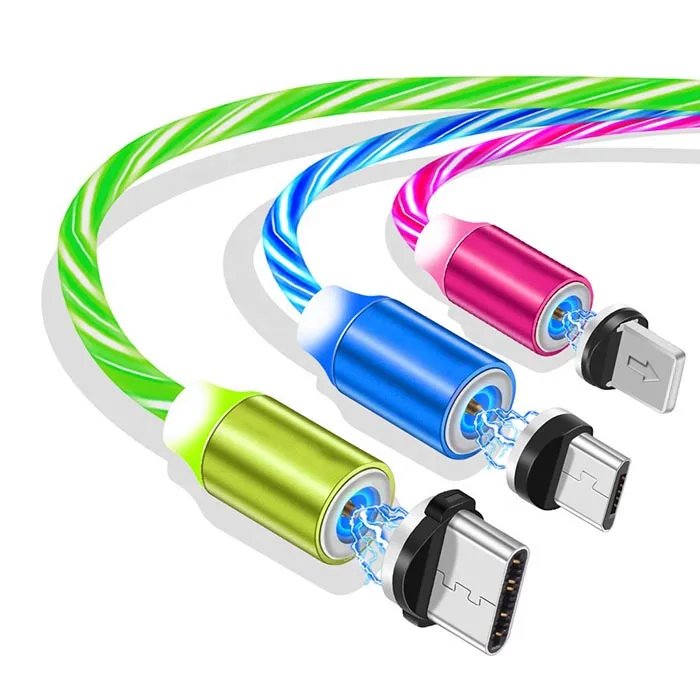 

Streamer Magnetic Fast Charging USB Absorption Cables Flowing Light Cell Phone Accessories Cable Led Luminous Not Data Cables, Red, blue, green