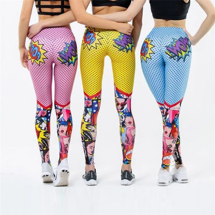 

WIIPU New wave dot printing cartoon pattern sports fitness pencil pants yoga pants