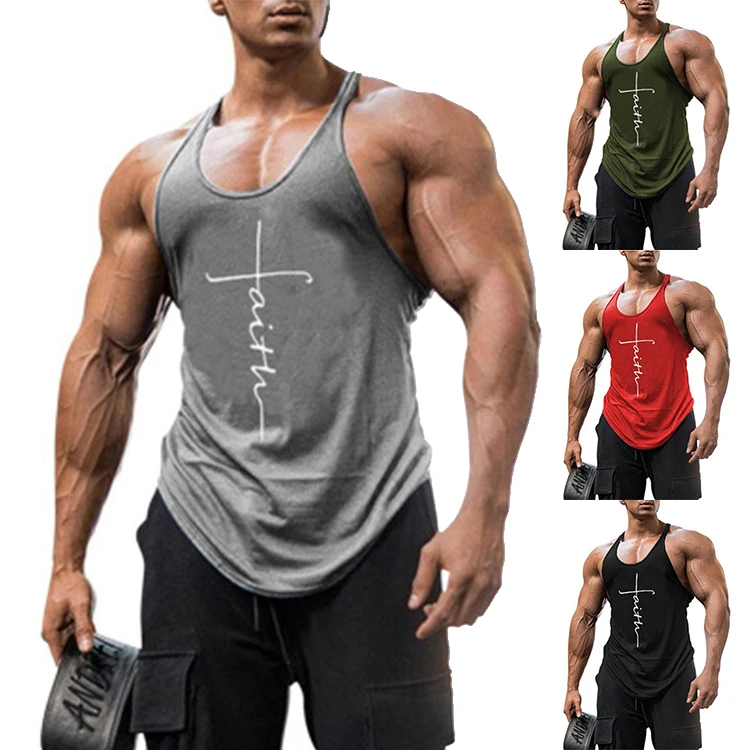 

Muscle Fitness Gym Undershirt Men Breathable Singlet Sleeveless Print Vest Workout Bodybuilding Tank Tops, Customized color