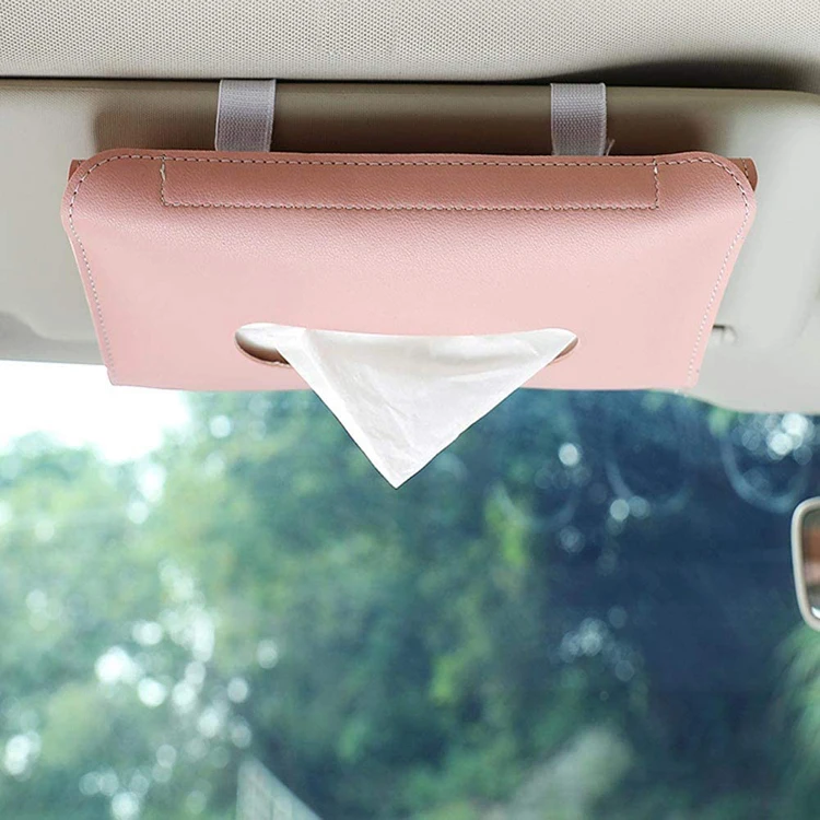 

Hot Pink Auto Vehicle Accessories Hanging PU Leather Sun Visor Paper Towel Mask Napkin Box Car Tissue Holder, 3 colors