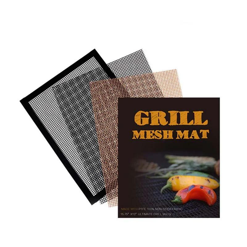 

Hot 4PCS Set Reusable PTFE Heat Resistance Baking Barbecue Non Stick BBQ Grill Grates Wire Mesh Mat