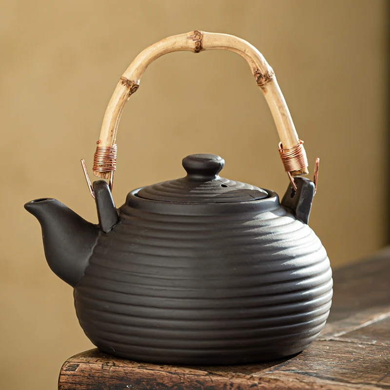 

Durable Japanese Style Stoneware 450ML Coffee Tea Pot Cup Vintage Ceramic Kungfu Teapot Sets, Black