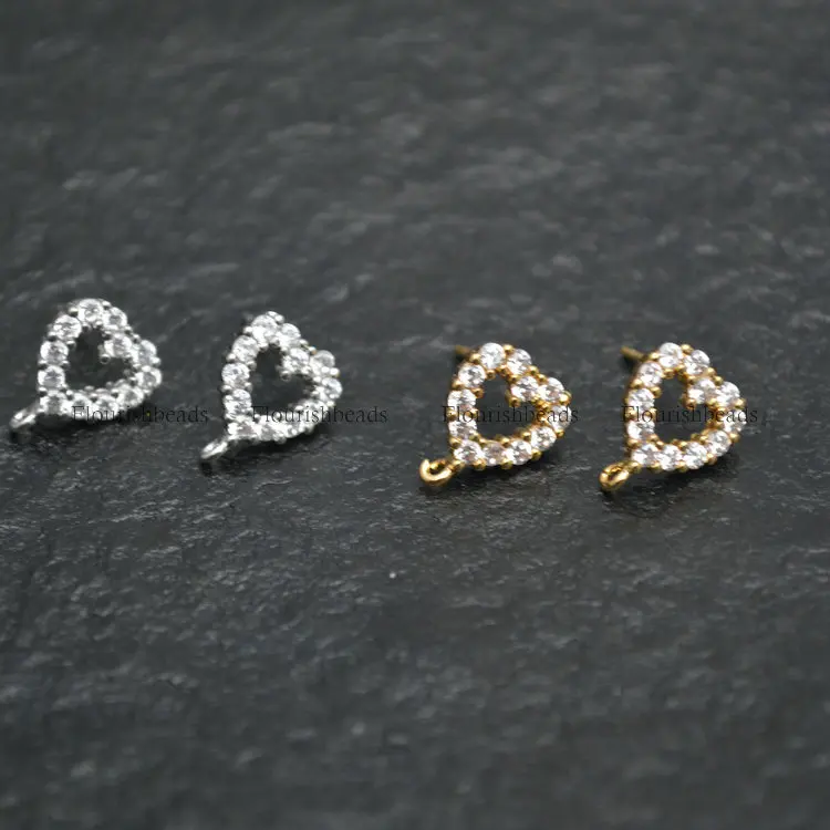 

Heart Shape Stud Earring Findings Clear CZ Paved Accessory fit Dangle Earrings making