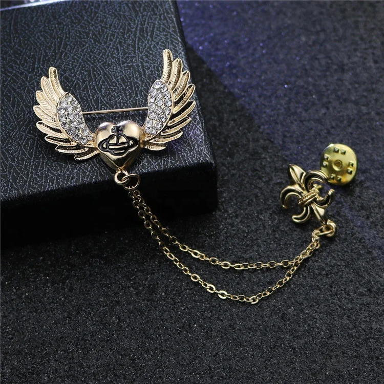 

Wholesale diamond-studded alloy pop jewelry angel wings brooch, Different color
