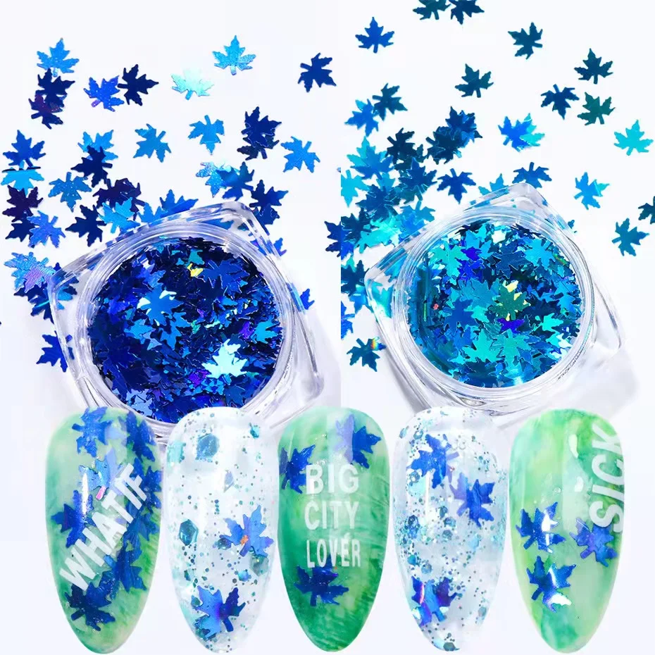 

new arrival Maple Leaves Nail Art Sequins Holographic Glitter Flakes Paillette Stickers For Nails Autumn Design Decor, Colorful