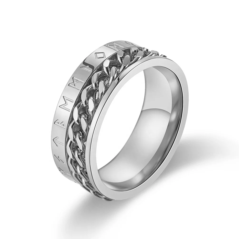 

Factory direct sale stainless steel chain rotating ring white gold men's fashion jewelry rotatable titanium steel gold ring, Picture shows