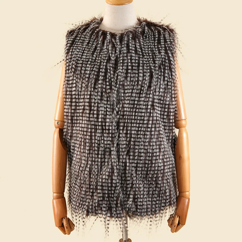 
Wholesale feather Long Hair sleeveless No collar faux fur vest for women Winter autumn warm 