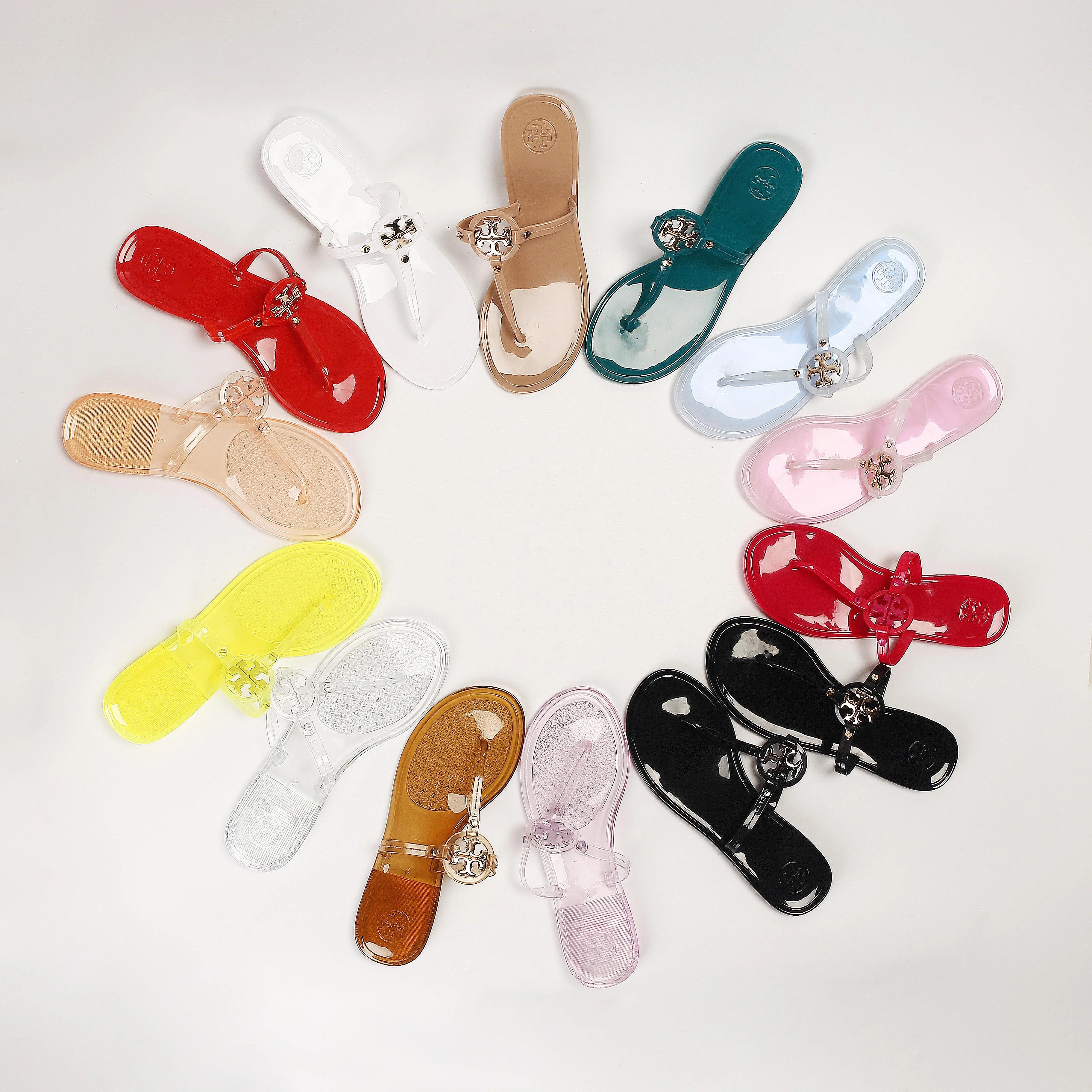 

woman torybruch Flip Flop jelly flat Women's New Pvc Jelly Flip-Flops Slippers Metal Clasp Beach womens sandals