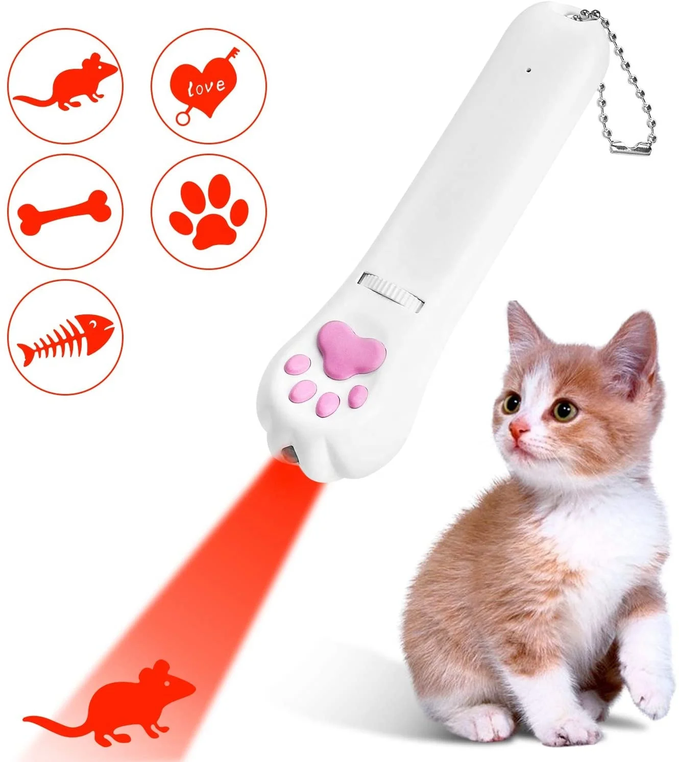 

USB Rechargeable Cat LED Pointer Toys with 5 Patterns and Red laser Pointer Light