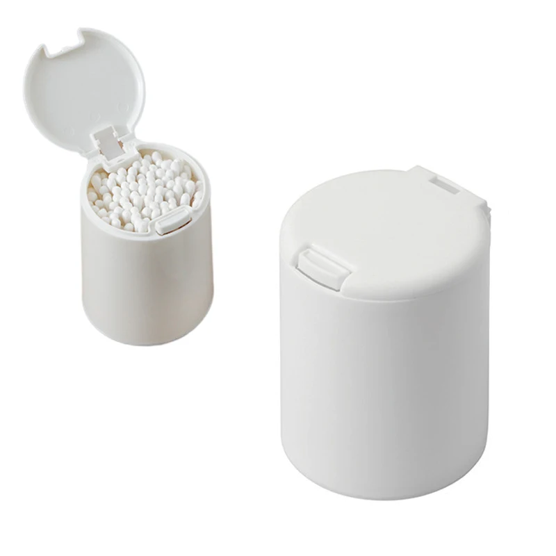 

Household White Round Portable Plastic Small Item Container Push button Sort Sundry Case Thread Cotton Swab Storage Box With Lid