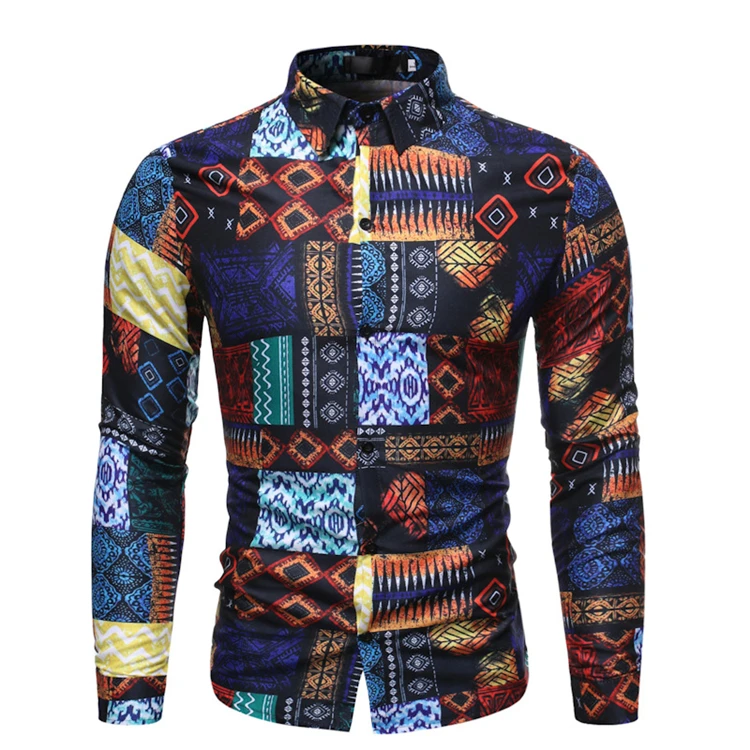 

2021 New men fashion shirt hot selling autumn printed men shirt casual long sleeve