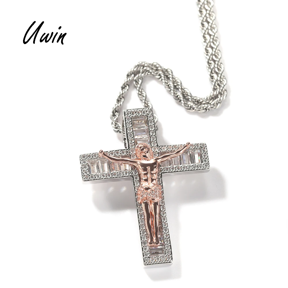 

2021 Hip Hop Cross Jesus Silver Gold Color Pendant Necklace Jesus Christ Cross Pendant Jewelry, Rose gold+silver, gold, gold+silver