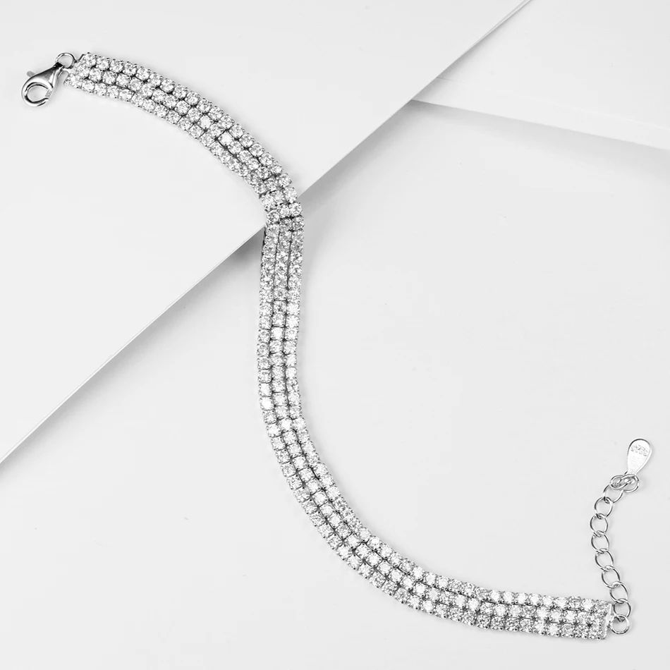 

925 Sterling Silver Link Chain Bracelet CZ Tennis Link Charms Bracelet for Women Handmade Fashion Silver Jewelry