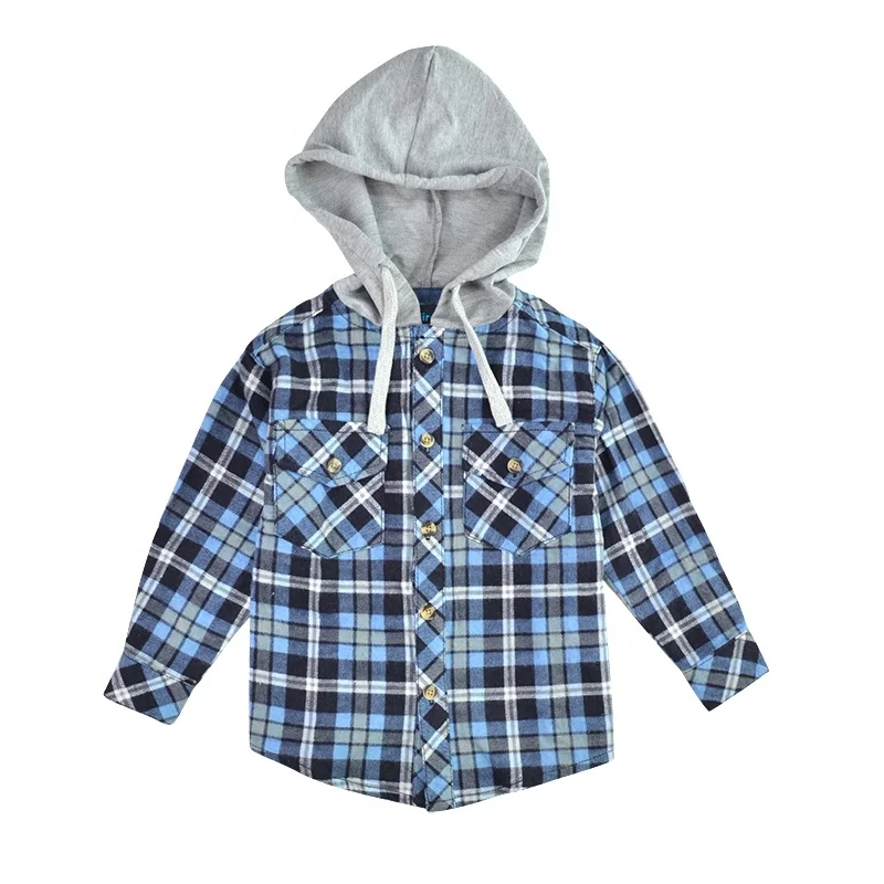 
boys plaid shirt hooded flannel kids children clothings 
