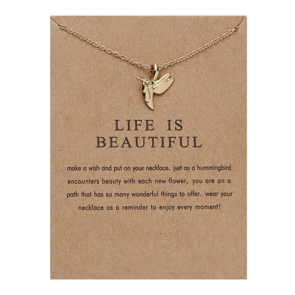 

LDJX-B88 Gold Thin Necklace for Women with Gift Card Elephant, hummingbird Pendant