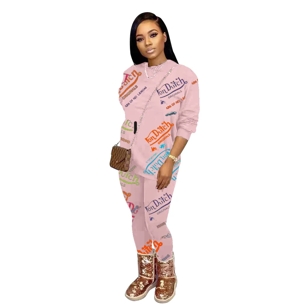 

2021 new arrivals Wholesale letter printing women's leisure home long sleeve women white two piece pants set wear, Picture