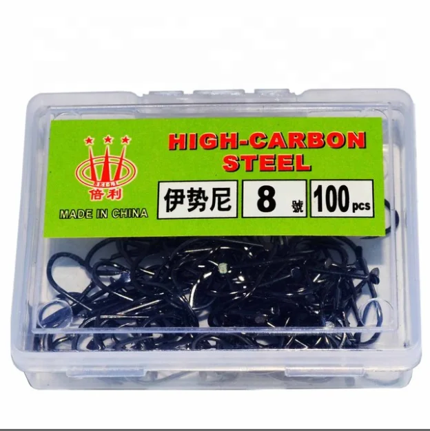 

1-15 Iseama Fishing Hooks 100pc setFish Hook High Carbon Steel Freshwater Fishing Barbed Fishhooks with Box Package, Black nickel