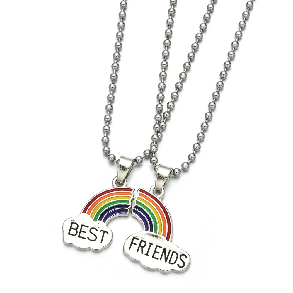 

2 Pcs/set Fashion Best Friend Broken Heart Rainbow Stitching Pendant Necklace Friendship Necklace