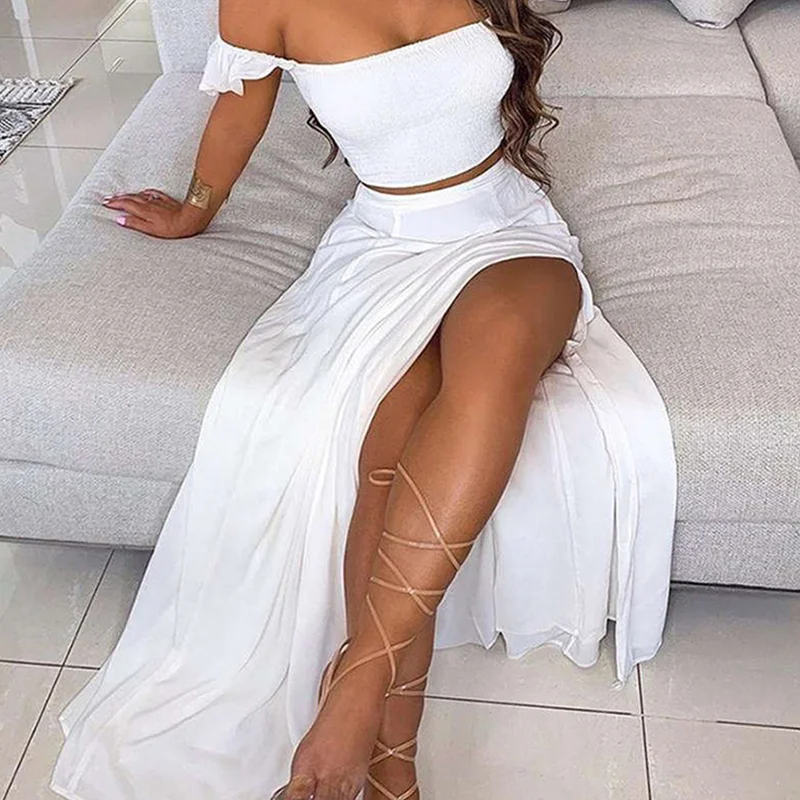 

white Trending Products 2021 New Arrivals Wrapped Tube Top And Split Skirt white casual dress