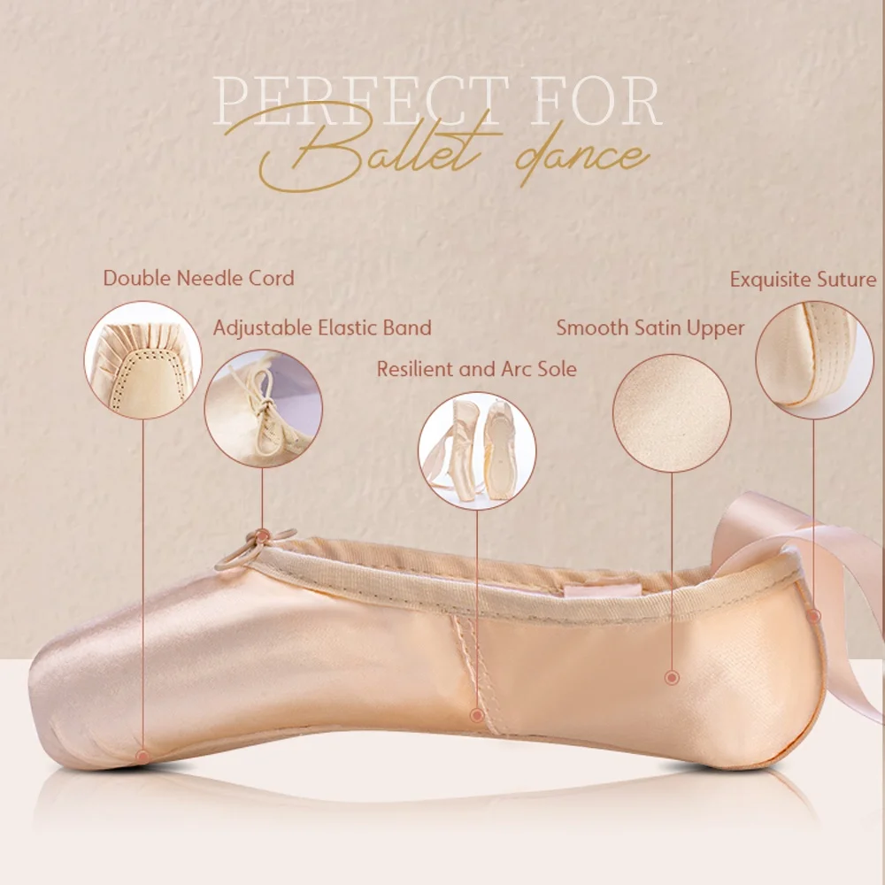 

EU and US in Stock Professional Stain Ballet Pointe Dance Shoes Ballerina Shoes Slippers with Toe Pads for Girls and Women