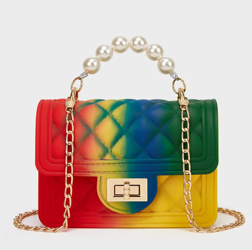 

Fashion Mini Gradient Color PVC Flap Bag Sling With Pearl Handle