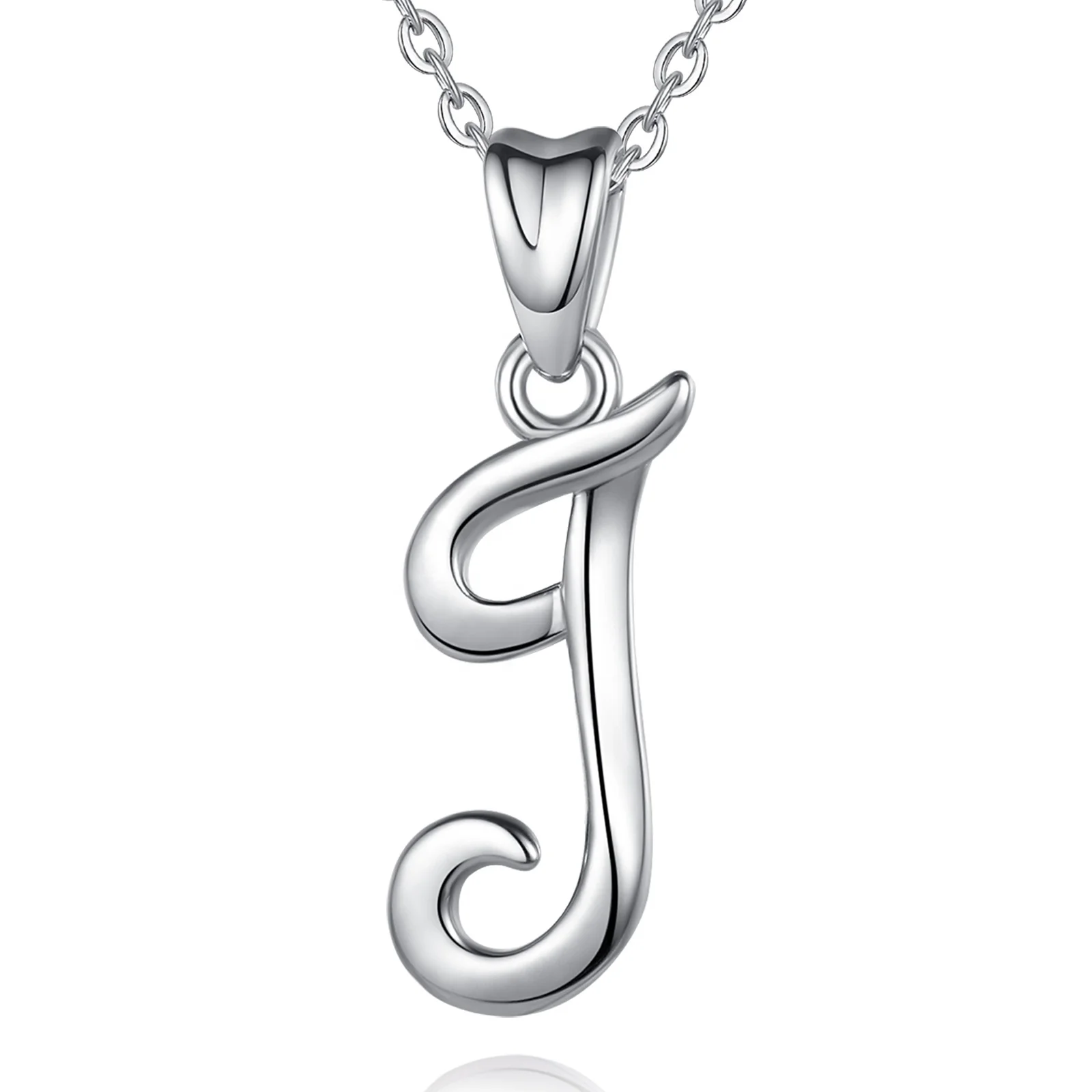 

Merryshine wholesale 925 sterling silver letter J alphabet pendant necklace for women and men