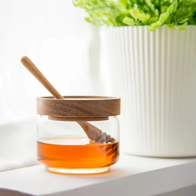 
Wholesale Cheap Glass Honey Jar With Wood Lid And Spoon 