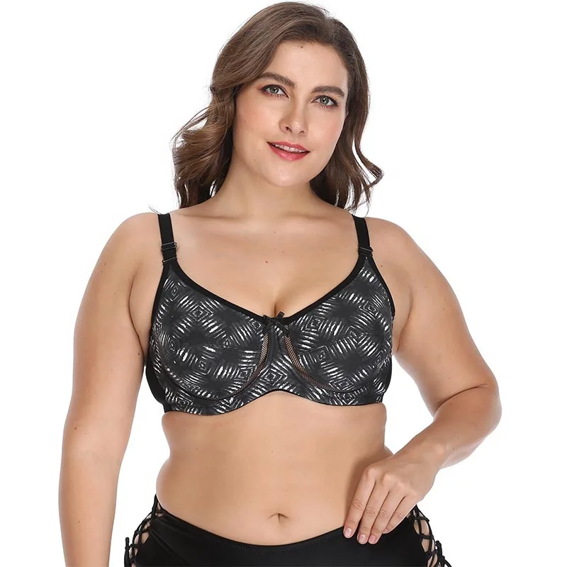

Printed Non Padded Large Breast Shockproof Net Fitness Sports Women Plus Big Size Bra, Black