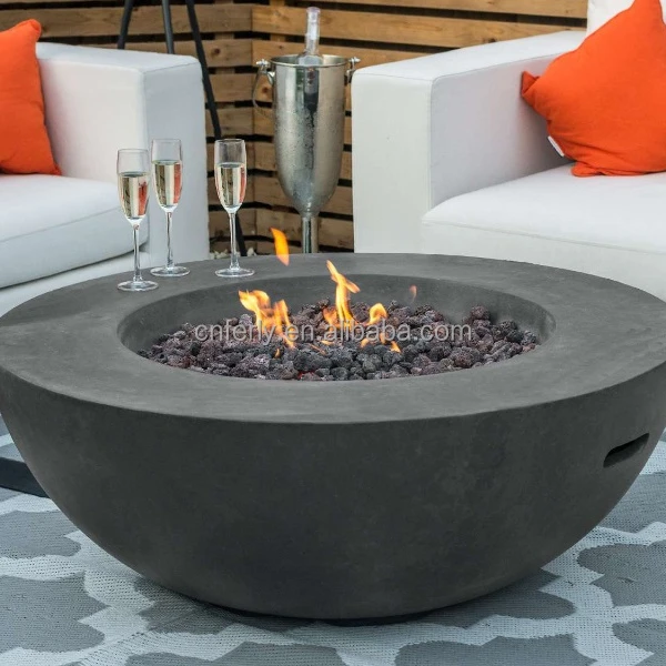 

Patio outdoor gas fire pit gas propane fire pit tables round fire pit table with glass, Gray