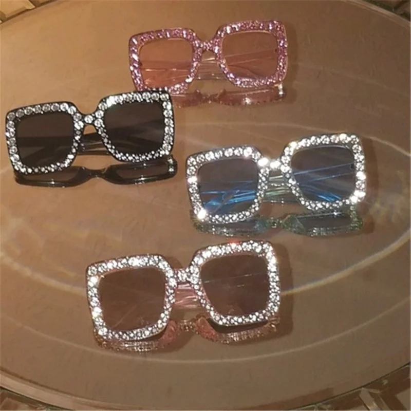 

Women Square Eyewear Rhinestone Luxury Diamond Sunglasses, 6 colors