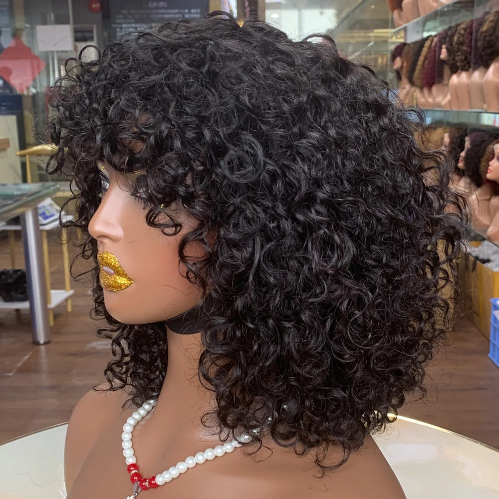 12 Inch Nature Color Luxury Curl Virgin Hair Wig With BangCuticle Aligned WigsNatural Human Hair Supplier