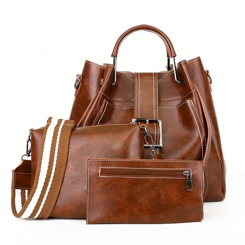 

Crossbody Bag Vintage Shoulder Bag Casual Tote New Designer Oil Wax Leather 3 Piece Handbags Set