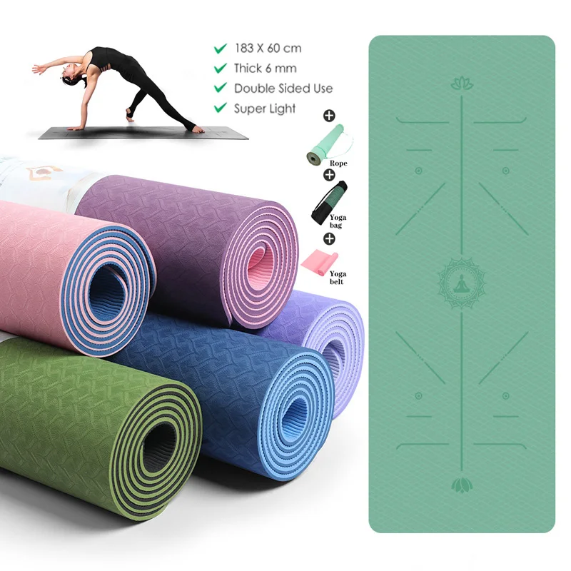 

Yoga Non Slip Fitness Mat For Beginner Environmental Gymnastics Mats 183X61CM TPE Position Line Super Light Gym Pilates New