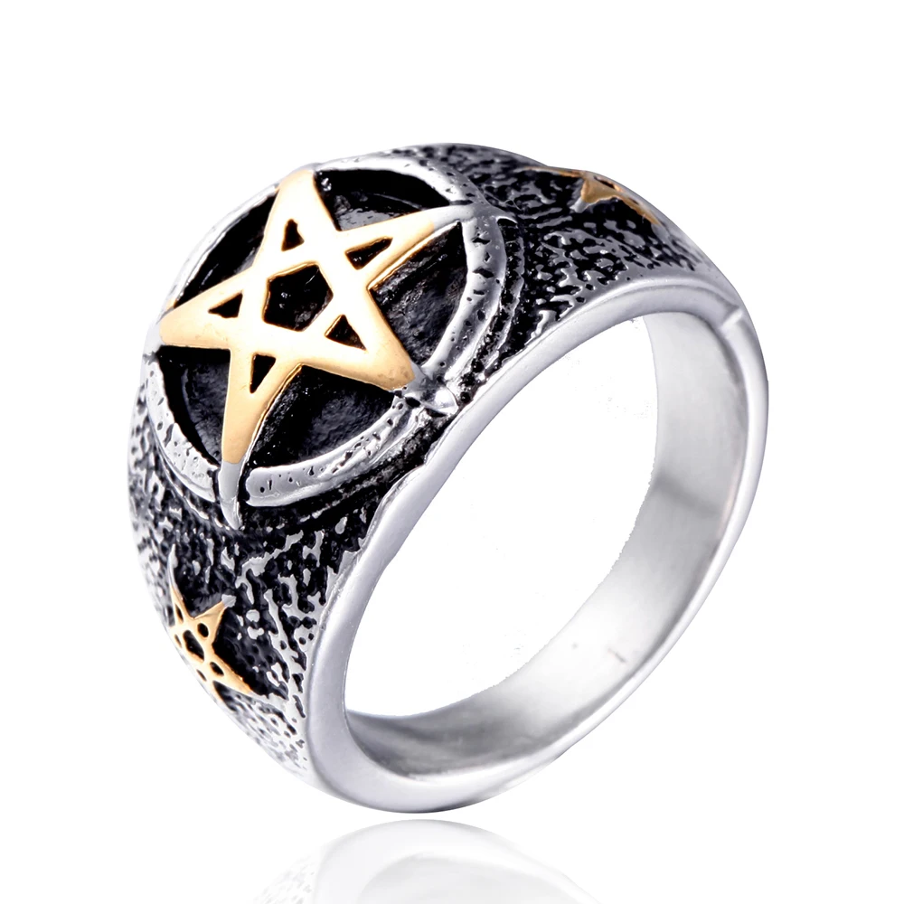 

Stainless Steel Novelty Vintage Silver Gold Two Tone Star Ring