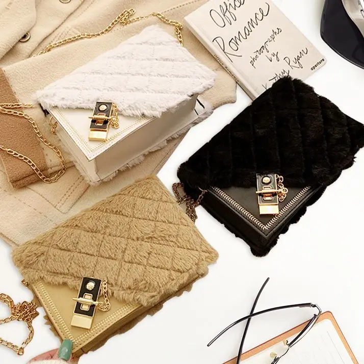 

Hot Sell Fur Slides Handbag Sets Designer Purses And Ladies Handbags Bags Women Famous Brands, White,khaki,black