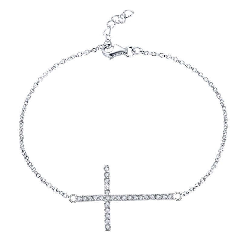 

OEM Religious Christian Rhodium Plated Designer Adjustment Unisex Women Men Children 925 Sterling Silver Cross Bracelet For Men