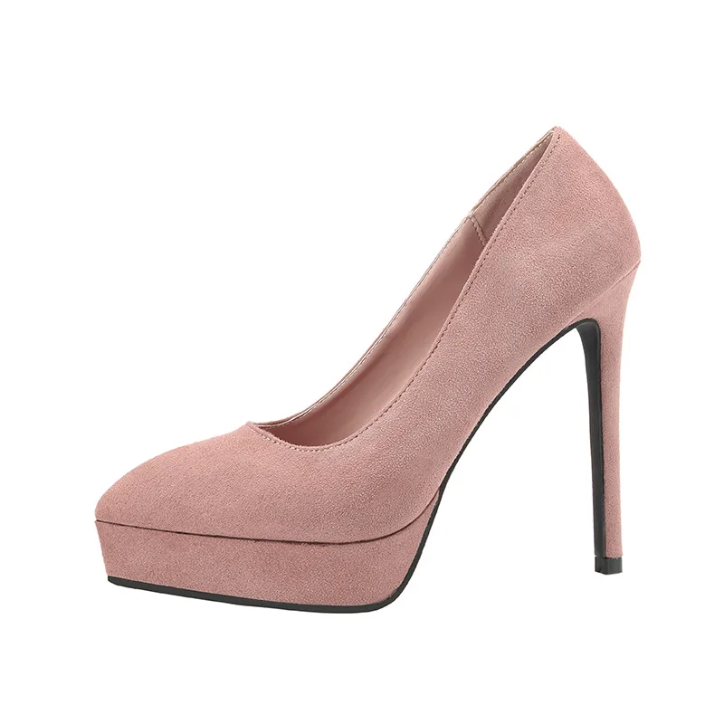 

Hot Selling Casual Ladies High Heels Candy Color Suede Waterproof Platform Pointed Street High Heels Shoes For Women Sexy