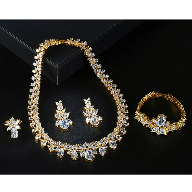

Echsio Bijoux Femme Ensemble Wedding Jewelry Sets For Women Sparkling AAA Zircon Copper Fashion Bridesmaid Jewelry Set CN184