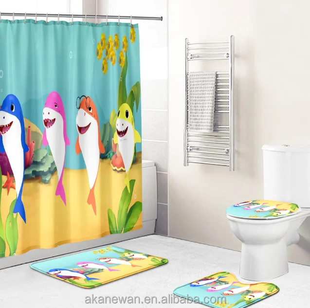 

Custom Amazon's most popular cute fun Shark Baby designed shower curtain sets for children's bathrooms