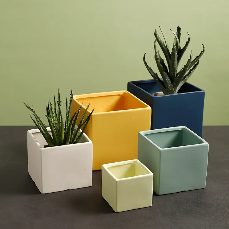 

Wholesale modern mini square ceramic flower pots small succulent plants pot, As pictures