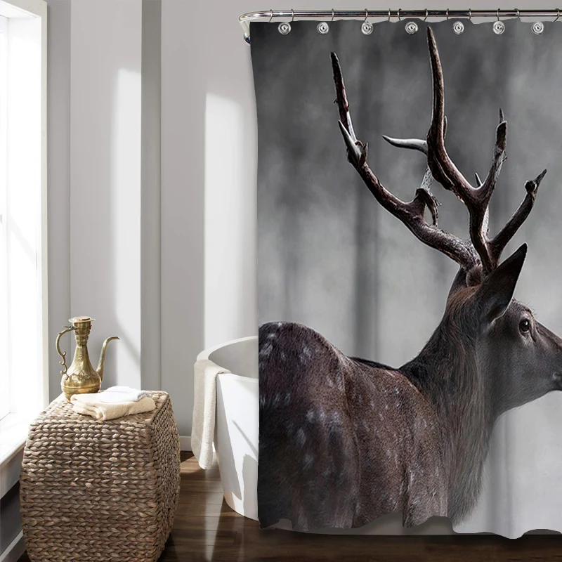 

3D Printing Waterproof Elk Pattern Polyester Shower Curtain